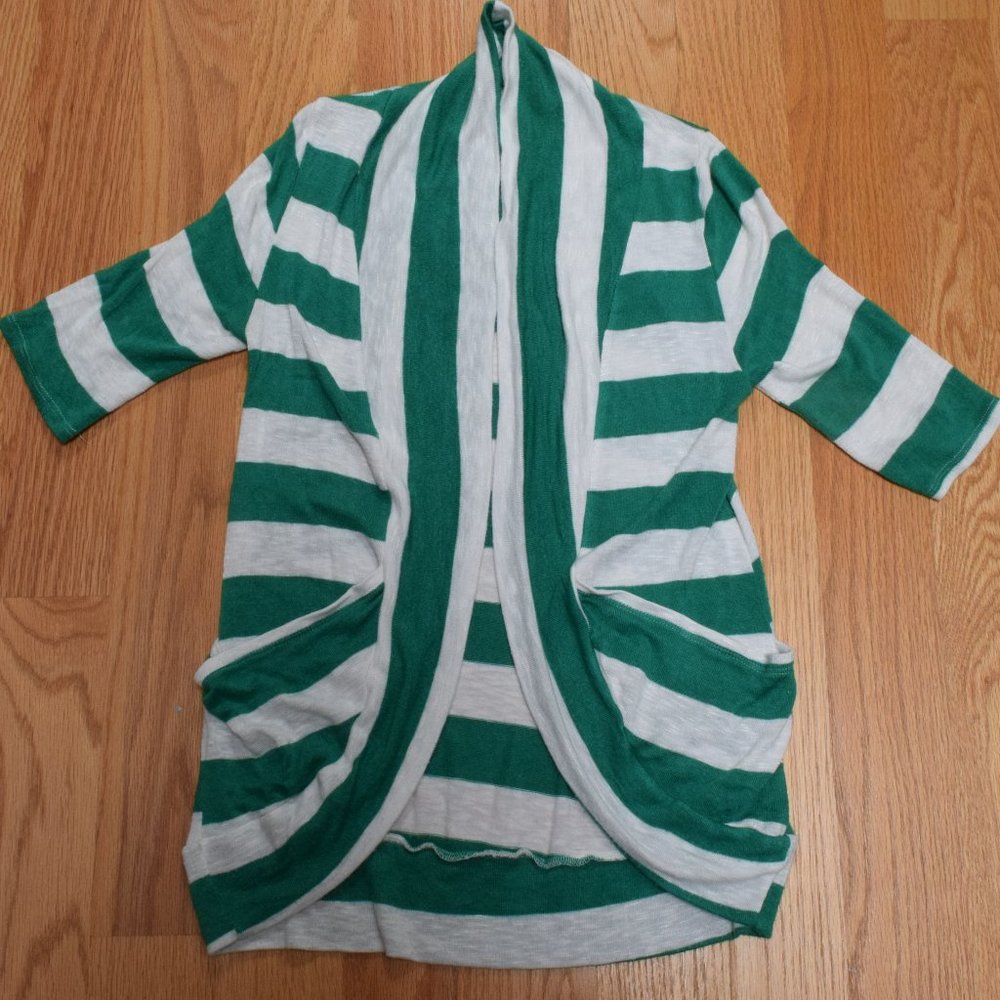 Short-Sleeve Striped Open Cardigan in Women's S